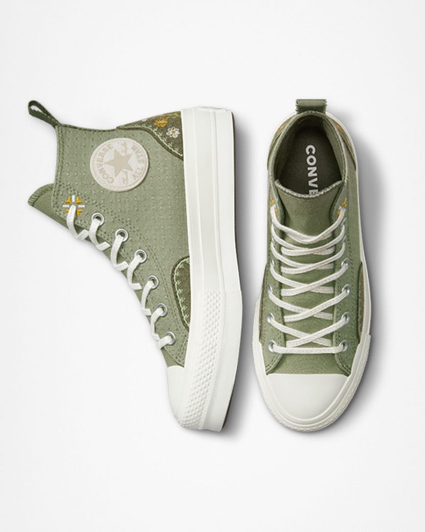 Pantofi Platforma Dama Converse Chuck Taylor All Star Lift Autumn Embroidery Inalti Albastru Deschis | RO 0EXAR924